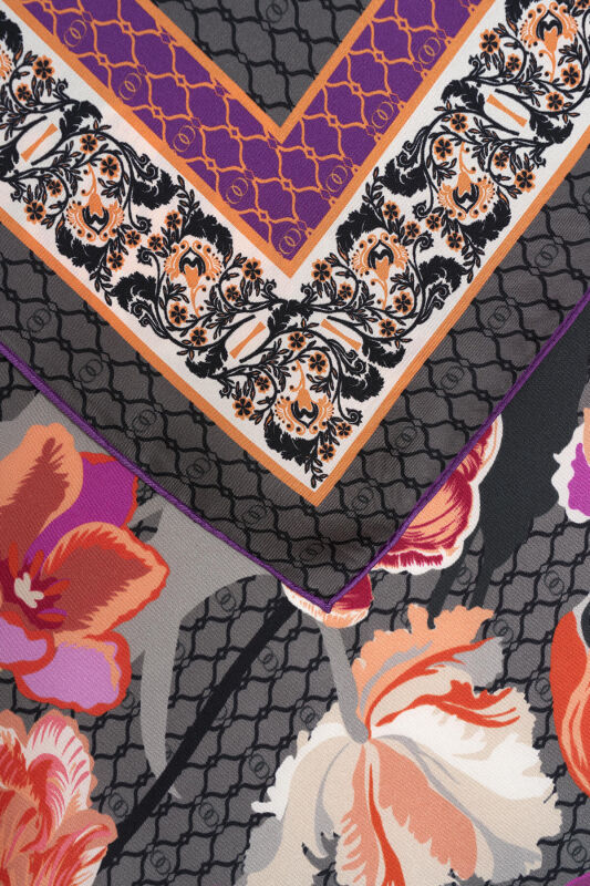 Gece Bahçesi Antrasit Tivil İpek Eşarp 90x90 - 3