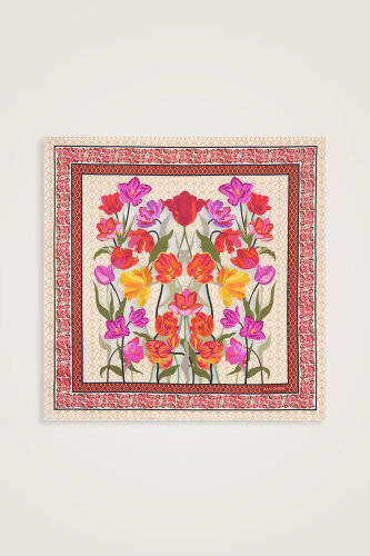 Gece Bahçesi Krem Tivil İpek Eşarp 90x90 - Imannoor (2)