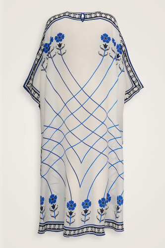  Geçit Beyaz İpek Kaftan - 4