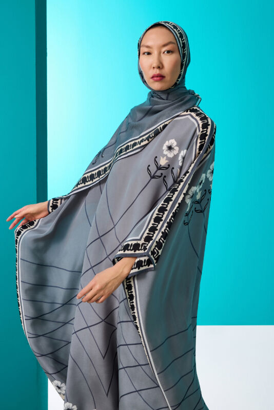  Geçit Gri İpek Kaftan - 5