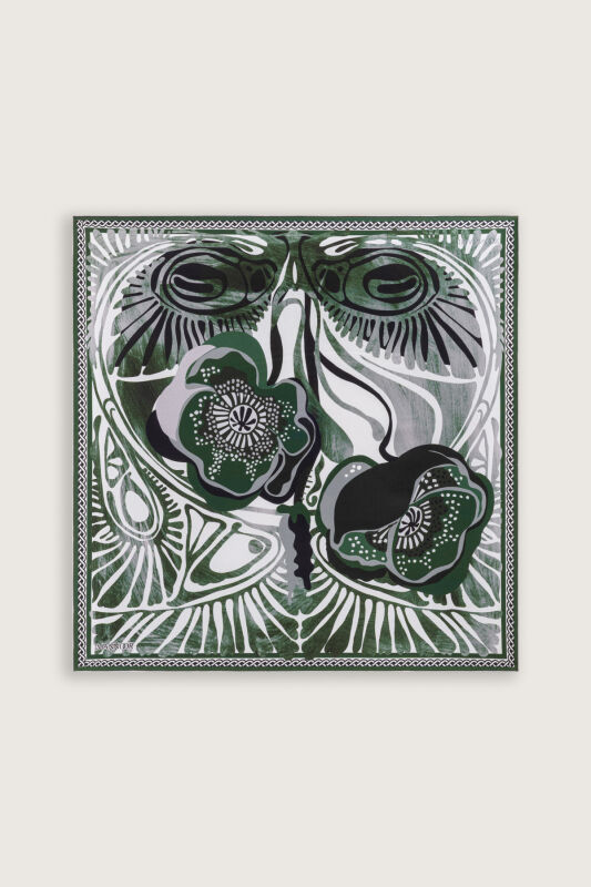 Gelincik Füme-Nefti Çift Taraflı Tivil İpek Eşarp 94x94 - 4