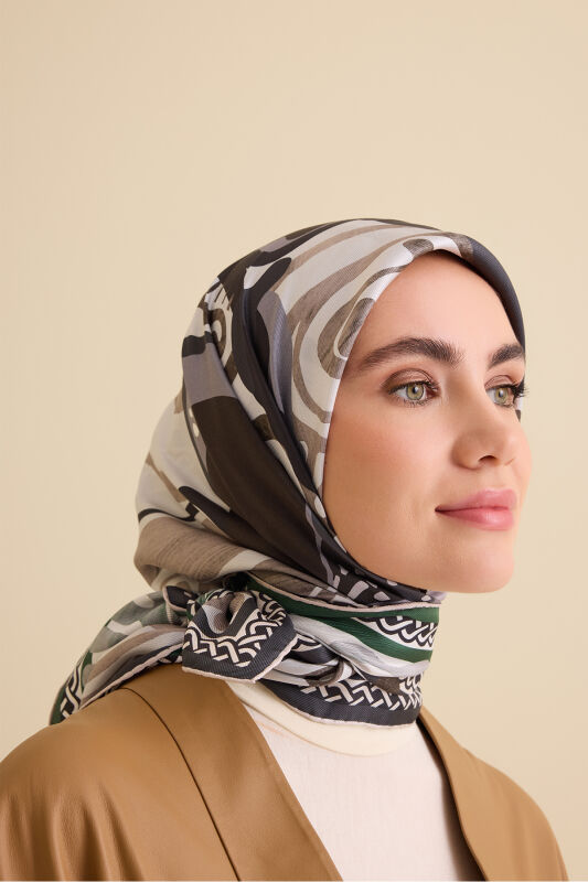 Gelincik Füme-Nefti Çift Taraflı Tivil İpek Eşarp 94x94 - 3