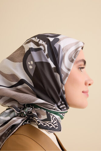 Gelincik Füme-Nefti Çift Taraflı Tivil İpek Eşarp 94x94 - 5