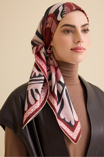 Gelincik Gül Kurusu-Pembe Çift Taraflı Tivil İpek Eşarp 94x94 - Imannoor (1)