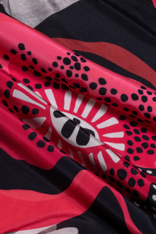 Gelincik Kırmızı Pamuk Floş Şal 72x212 - 4