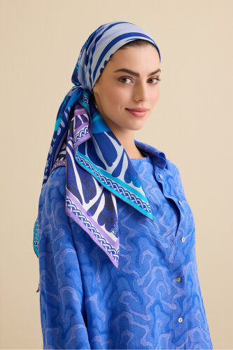 Gelincik Lacivert-Mor Çift Taraflı Tivil İpek Eşarp 94x94 - Imannoor (3)