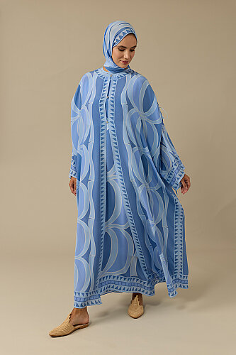 Giant Bamboo Blue Crepe Silk Abaya - 5