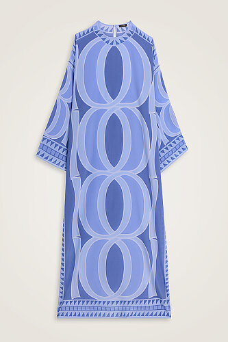 Giant Bamboo Blue Twill Silk Dress 