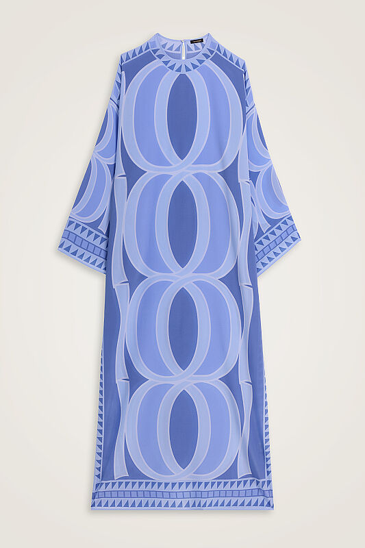 Giant Bamboo Blue Twill Silk Dress - 1