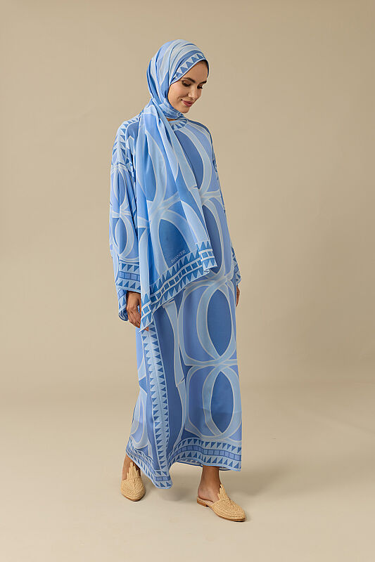 Giant Bamboo Blue Twill Silk Dress - 3