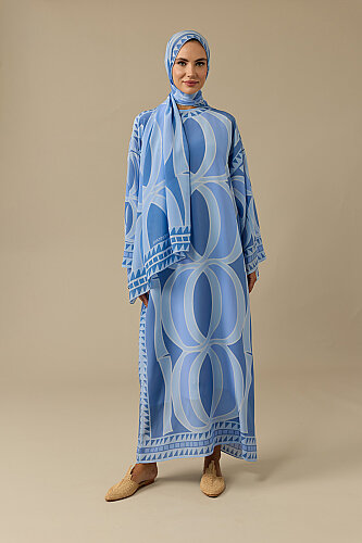 Giant Bamboo Blue Twill Silk Dress - 7