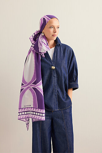 Giant Bamboo Lilac Crepe Silk Scarf - 3