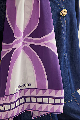 Giant Bamboo Lilac Crepe Silk Scarf - 5