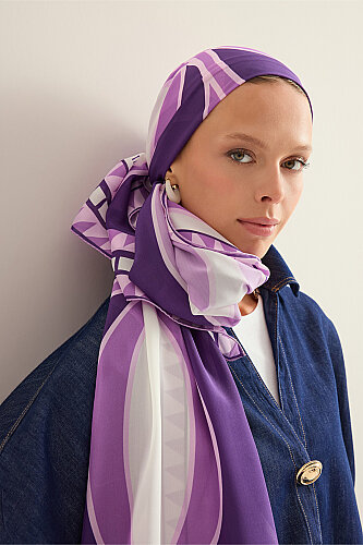 Giant Bamboo Lilac Crepe Silk Scarf 