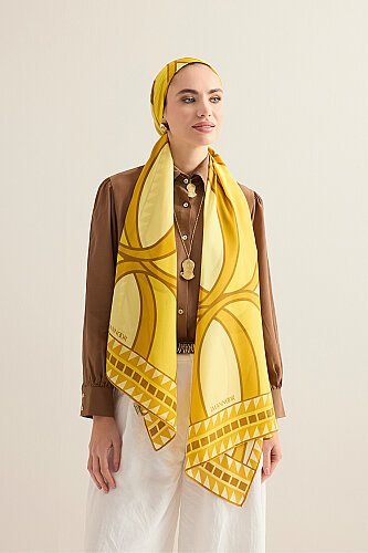 Giant Bamboo Saffron Crepe Silk Scarf 