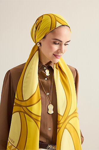 Giant Bamboo Saffron Crepe Silk Scarf - 3