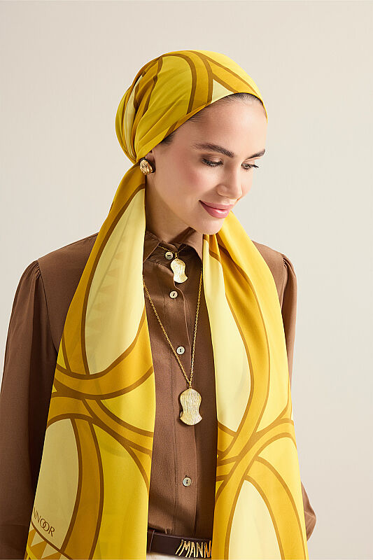 Giant Bamboo Saffron Crepe Silk Scarf - 3
