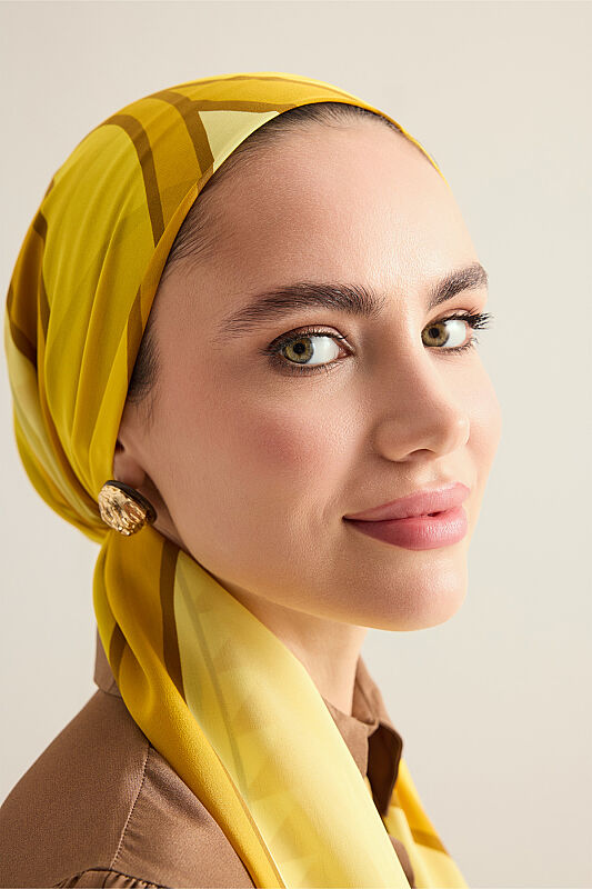 Giant Bamboo Saffron Crepe Silk Scarf - 5