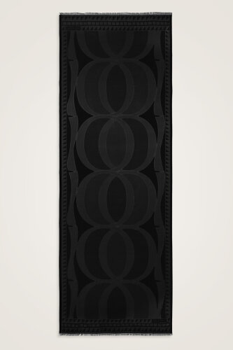 Giant Bambunoor Black Jacquard Silk Shawl - 2