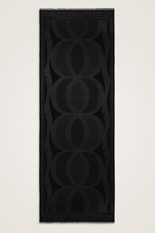 Giant Bambunoor Black Jacquard Silk Shawl - 2