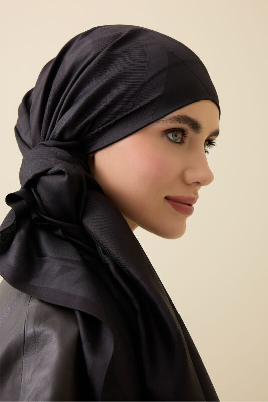 Giant Bambunoor Black Jacquard Silk Shawl - 5