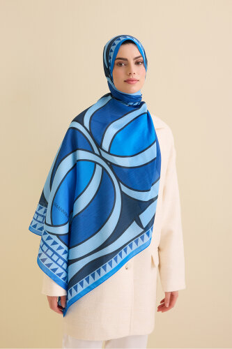 Giant Bambunoor Blue Cotton Silk Shawl - Imannoor