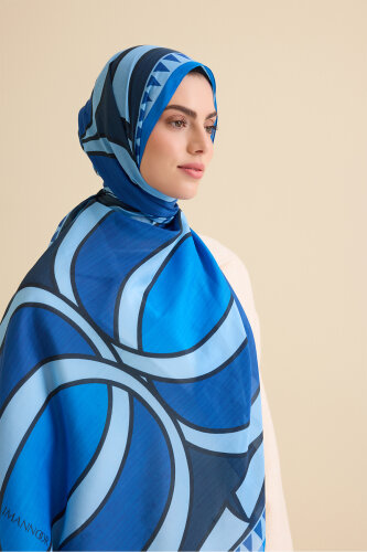 Giant Bambunoor Blue Cotton Silk Shawl - Imannoor (3)