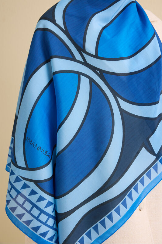 Giant Bambunoor Blue Cotton Silk Shawl - 5