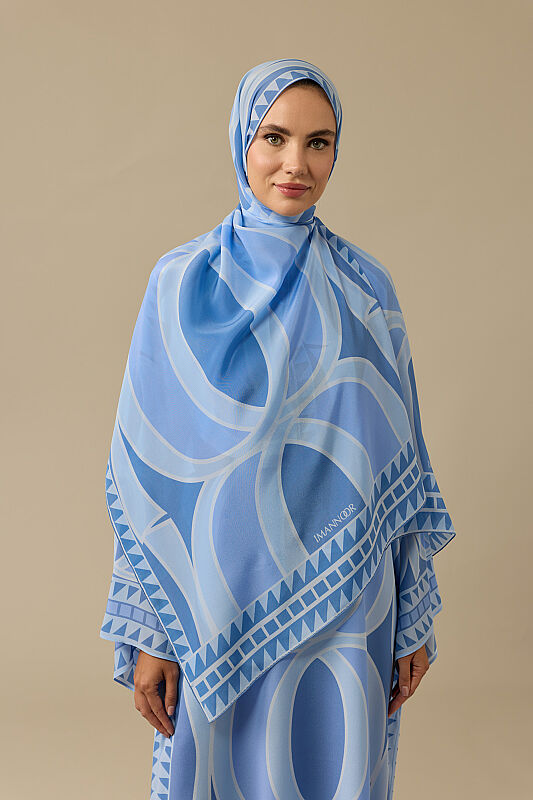 Giant Bambunoor Blue Crepe Silk Scarf - 5