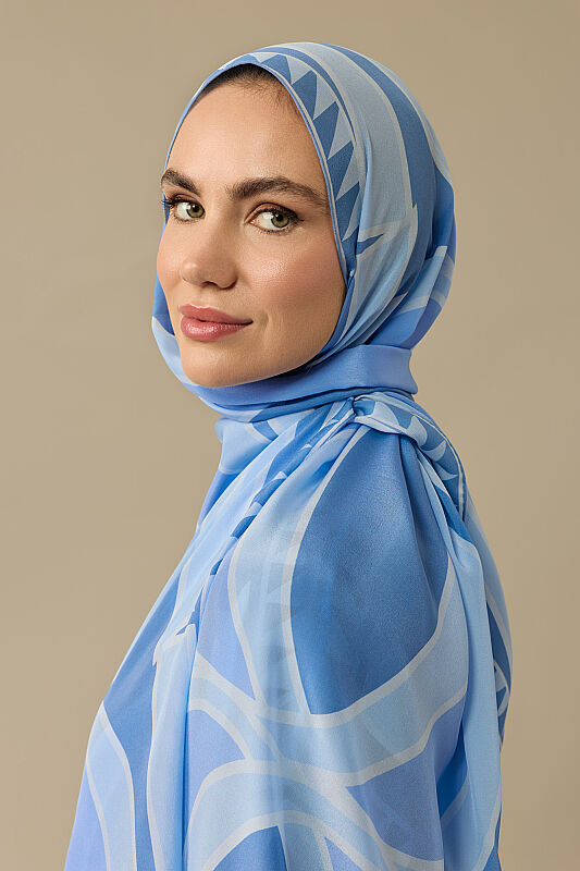 Giant Bambunoor Blue Crepe Silk Scarf - 1