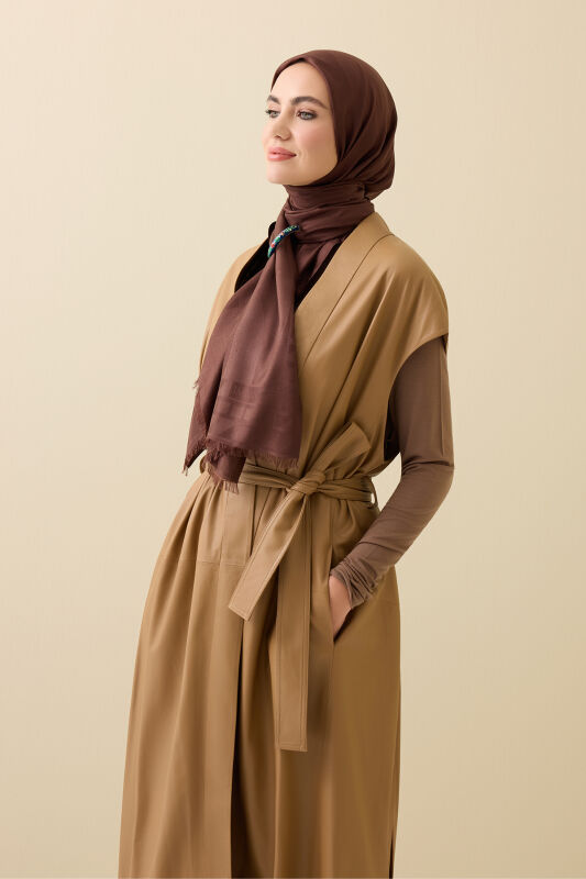 Giant Bambunoor Brown Jacquard Silk Shawl - 3