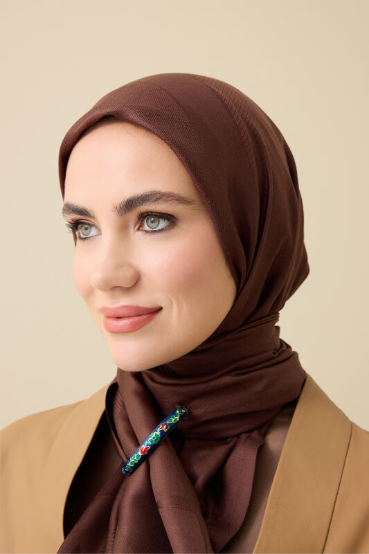 Giant Bambunoor Brown Jacquard Silk Shawl - 5