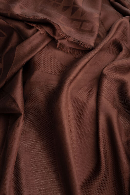 Giant Bambunoor Brown Jacquard Silk Shawl - 4