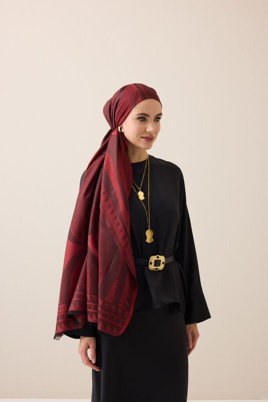 Giant Bambunoor Burgundy Wool Silk Scarf - 1