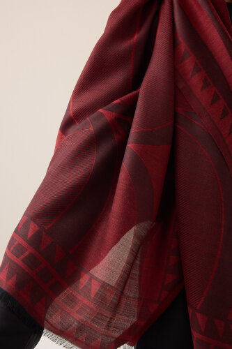 Giant Bambunoor Burgundy Wool Silk Scarf - 4