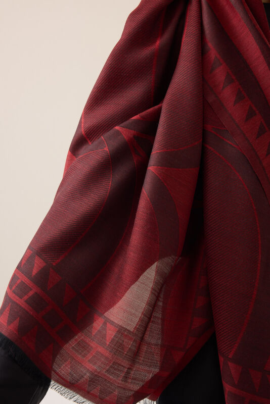 Giant Bambunoor Burgundy Wool Silk Scarf - 4