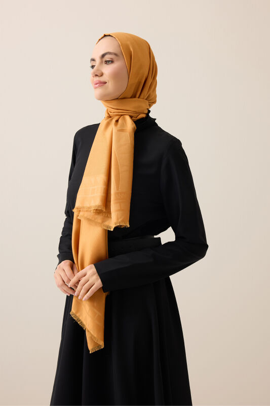 Giant Bambunoor Cinnamon Jacquard Silk Shawl - 5