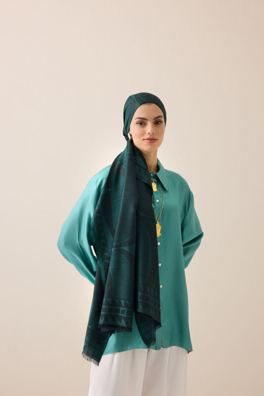 Giant Bambunoor Emerald Wool Silk Scarf - 1