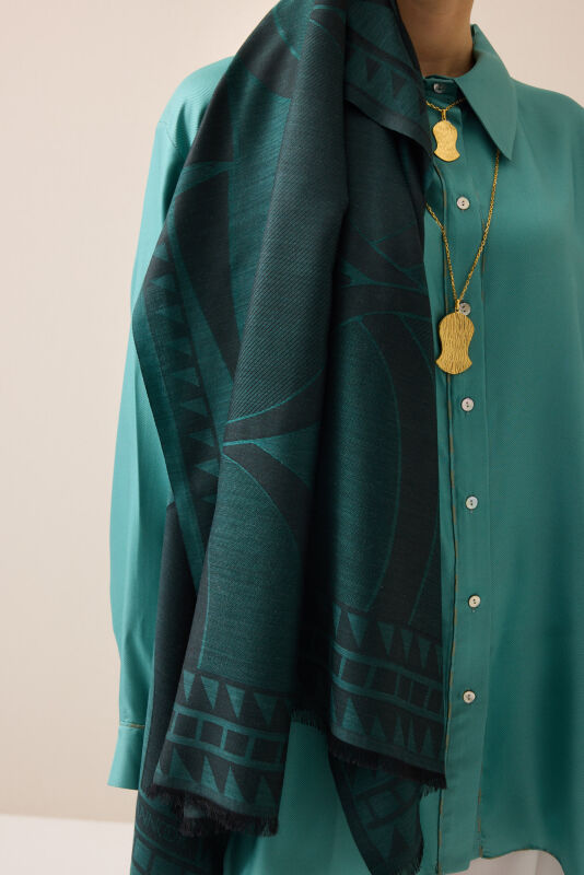 Giant Bambunoor Emerald Wool Silk Scarf - 2