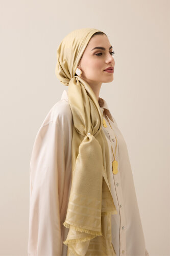 Giant Bambunoor Straw Yellow Jacquard Silk Shawl - 3