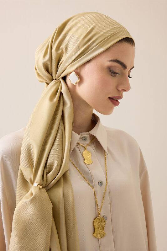 Giant Bambunoor Straw Yellow Jacquard Silk Shawl - 1