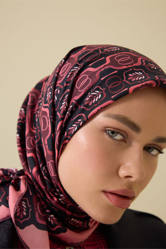 Girdap Bordo Tivil İpek Eşarp 95x95 - 1