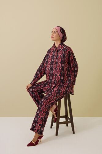 Girdap Bordo Tivil İpek Gömlek Pijama - Imannoor (1)