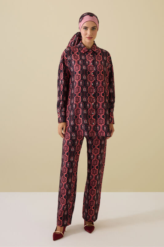 Girdap Bordo Tivil İpek Pantolon Pijama - 3