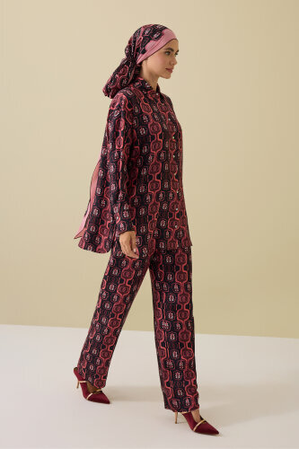 Girdap Bordo Tivil İpek Pantolon Pijama - Imannoor (1)