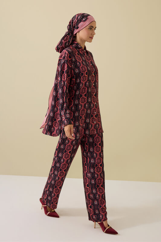 Girdap Bordo Tivil İpek Pantolon Pijama - 1