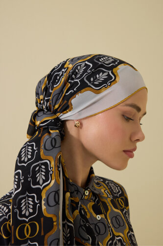 Girdap İpek Siyah-Altın Pijama Şalı 70x210 - 5