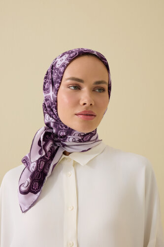 Girdap Mürdüm Tivil İpek Eşarp 95x95 - Imannoor (3)