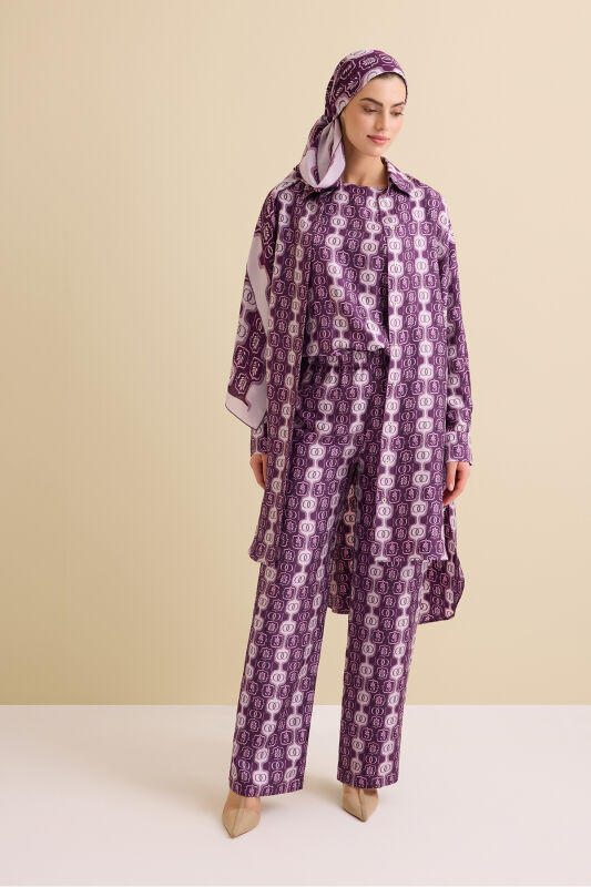 Girdap Mürdüm Tivil İpek Pantolon Pijama - 3