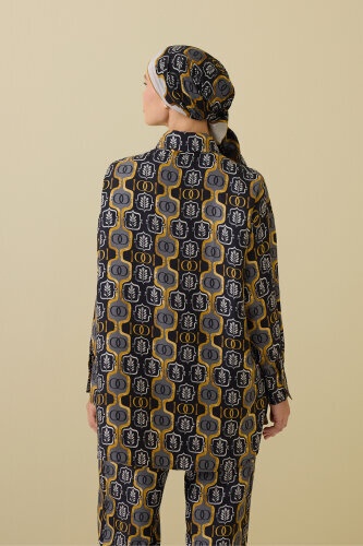 Girdap Siyah-Altın Tivil İpek Gömlek Pijama - 7